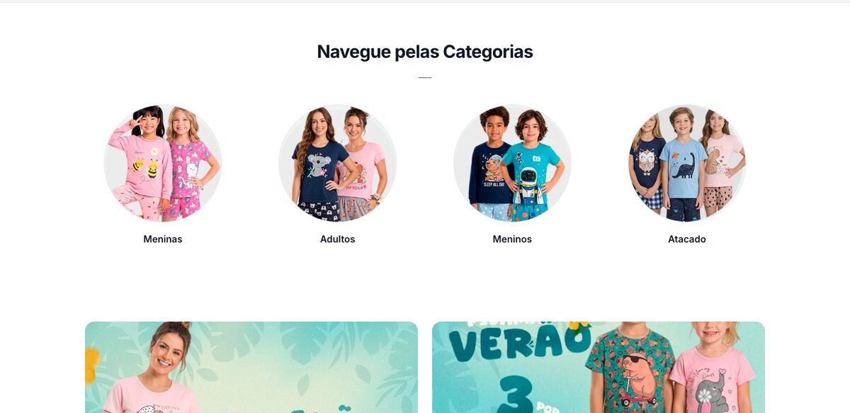 Navegação por categorias em uma loja Vendly
